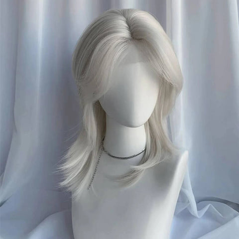 Lolita Synthetic Wig Forehead Lace Wolf Tail Short Curly Hair silver grey Layering Daily Fluffy Wig Full Head Unisex Daily Hallo