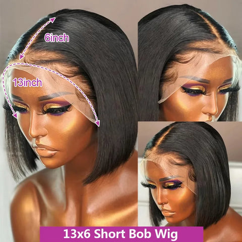 250% Bone Straight 13x6 HD Lace Frontal Wig Short Bob Wigs Glueless Human Hair Wig 13x4 7x5 Transparent Lace Front Wig For Women