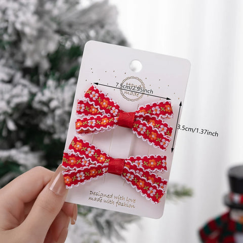 2Pcs/Set Christmas Baby Girls Hair Clips Ribbon Flower Tree Snowflake Resin Hair Bows Xmas Dance Party Hairpins Hairgrips