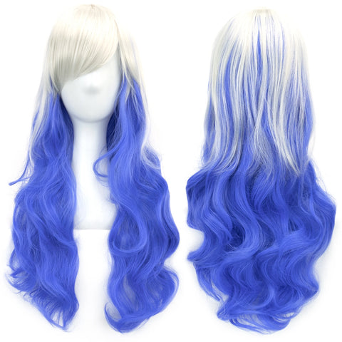 Soowee Synthetic Hair Ombre Rainbow Cosplay Wig with Bangs Red Yellow Purple Green Blue Wigs for Black Women