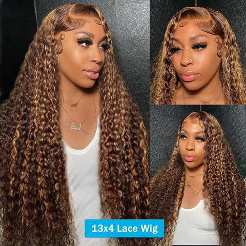 30 36 Inch Highlight Wig Human Hair 13x6 Hd Lace Frontal Wig 250 Density Ombre Blonde Deep Wave Brazilian Water Wave Curly Wigs
