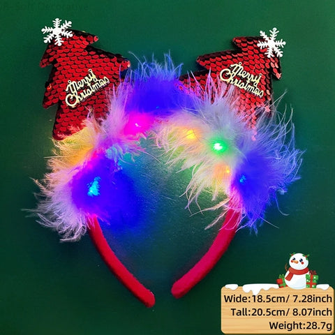 2025 Led Christmas Antler Headband Xmas Tree Hair Band with LED Lights Cosplay Headbands Party Christmas Hair Accessories