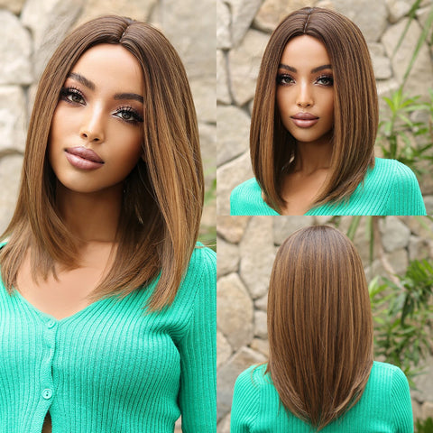 Short Straight Blonde Hair For Black Women Shoulder Length Layered Natural Hairline Synthetic Heat Resistant Wig