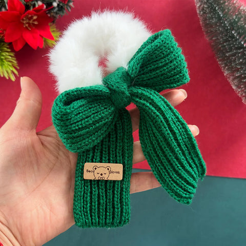 Christmas Headwear Autumn and Winter Knitted Wool Bow Hair Rope Girl's Sweet Large Hair Ring Head Rope Hair Rubber Band