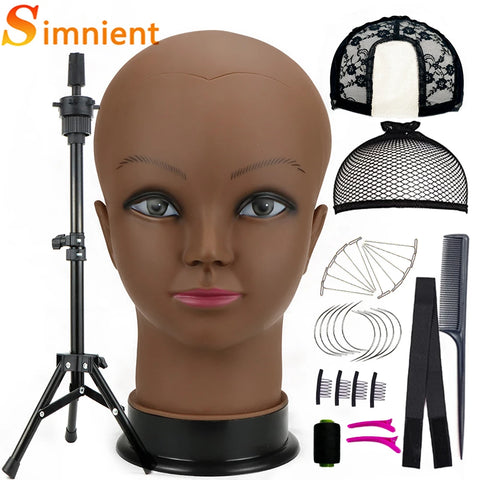 New Bald Mannequin Head With Wig Stand AdjustableTripod Support For Wigs Hair Extension Holder Wig Making Kit Tools Accessories