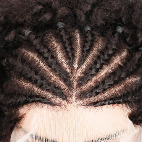 Afro Puff 13x4 Lace Frontal Human Hair With Pre Made Cornrow Braided Kinky Curly Wig With Baby HairHair Wig for Woman