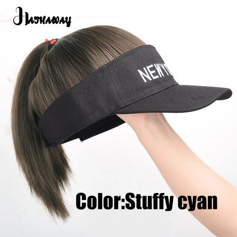 Synthetic Wig Women's Short Hair Hat Wig One Spring And Summer Online Celebrity Cap High Ponytail Straight Hair Sunscreen Hat Fu