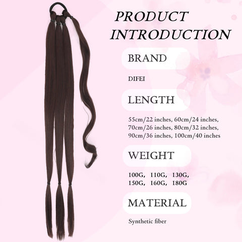 22-40 inch synthetic braided braided ponytail wig woman elastic rubber band fake ponytail hair extension wrapped around ponytail