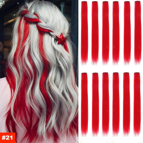 18 Color Clip Style Hair Extensions 22 Inch Color Hair Extensions High Gloss Long Straight Synthetic Wig For Children Women