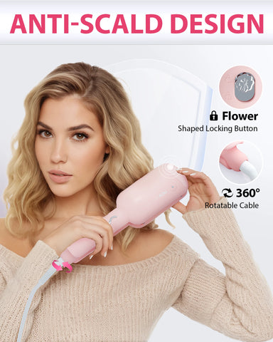 Waver Curling Iron, Beach Waves Curling Wand, Ionic Hair Waver with Anti-Scald Hair Crimper, 2 Barrel Hair Crimper  1.25 Inch