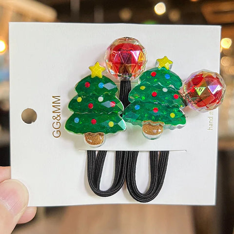 2 Pieces Cute Christmas Tree Princess Elastic Hair Bands Kids Hair Accessories Girls Hair Ropes Princess Headwear for Children