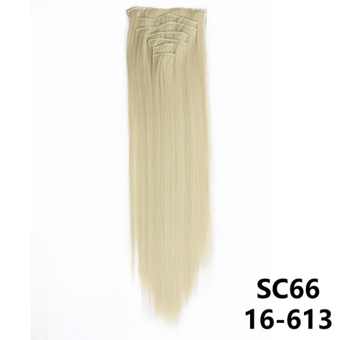 Long Straight Synthetic 16 Clips In Hair Extensions 7Pcs/Set High Temperature Fiber Black Brown Blonde Hairpiece For Women