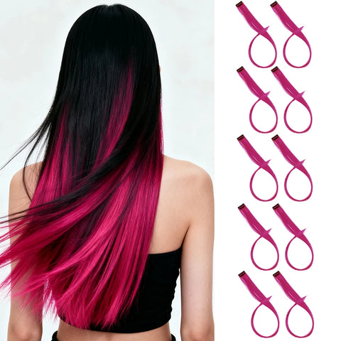 10pcs 22Inch Synthetic Long Straight Hair Extensions Clip in Colored Party Highlights Hairpieces for Women Kids Girls