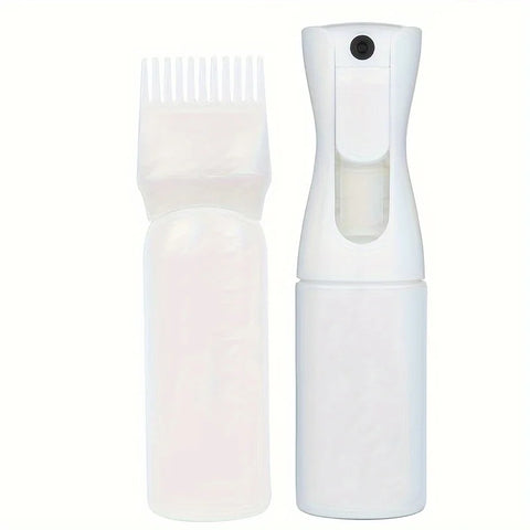 2-Pack Plastic Refillable Continuous Spray Bottles with Root Comb Applicator - Fine Mist Sprayer for Hairstyling Hair Dye Bottle