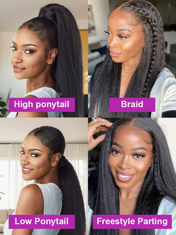300% Density Kinky Yaki Straight 13x6 HD Lace Front Human Hair Wigs 30 40 Inch 360 Full Lace Frontal Wig for Women Preplucked