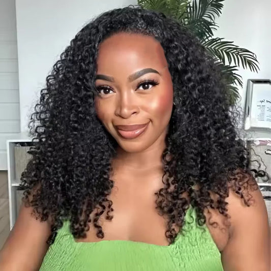 3 IN 1 Half Wig With Drawstring Seamless Human hair Wigs Curly Headband Wig Upgrade for Women Summer Machine Wigs Hair 32 Inch