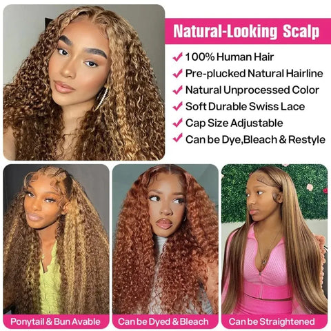 360 Full Lace Wig Human Hair Pre Plucked Hd 427 Highlight Deep Wave Frontal Wig 250 Density 100% Human Hair Brazilian Hair Wigs