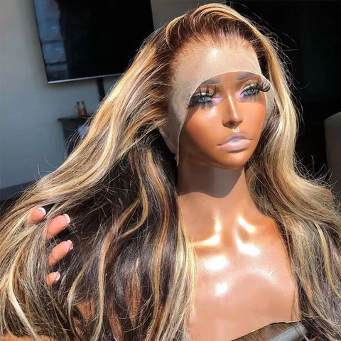 P4/27 Honey Blonde 360 Full HD Lace Frontal Wig 30 Inch Straight Lace Front Wigs Highlight Glueless Wig Human Hair Pre Plucked