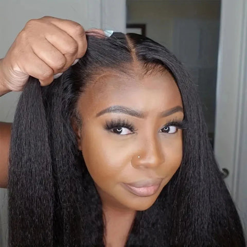 Yaki Kinky Straight Glueless Wigs Human Hair Ready To Wear Preplucked 4C Edges 13x6 HD Lace Frontal Wig Human Hair For Women 200