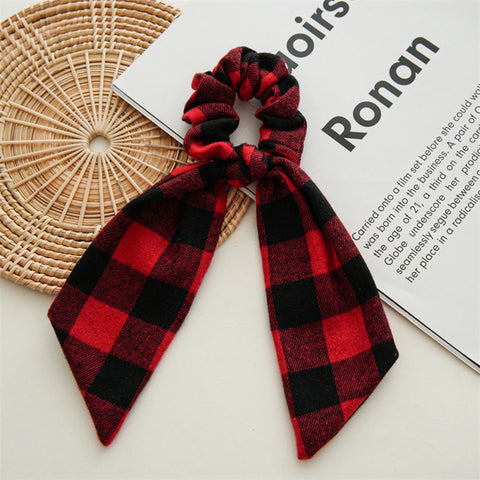 Christmas Hair Ties Scrunchies Santa Claus Coarse Checkered Bow Hair Rope For Girls Elastic Ponytail Holder Hair Accessories