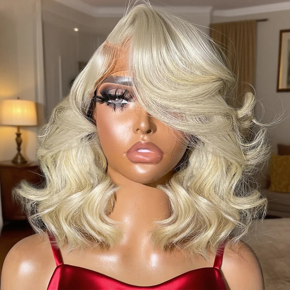 613 Blonde Body Wave Short Bob Human Hair Wig Water Wave 13x6 Hd Lace Frontal Wig Glueless Transparent Lace Front Human Hair Wig