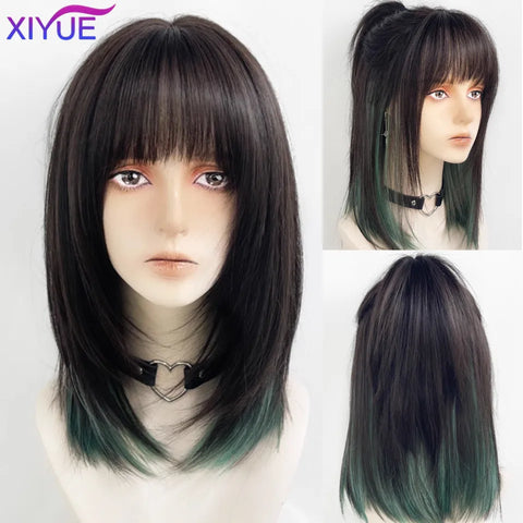 XIYUE Synthetic Long Straight Lolita Wig with Bang Red Ombre Black Cosplay Party Halloween Christmas Wavy Curly Harajuku Wig