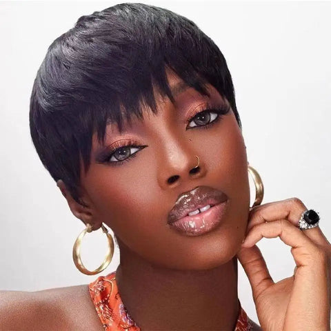 Short Pixie Cut Wig Human Hair Ready to Wear Brazilian Human Hair Wigs for Women  Black Brown Red Full Machine Wigs