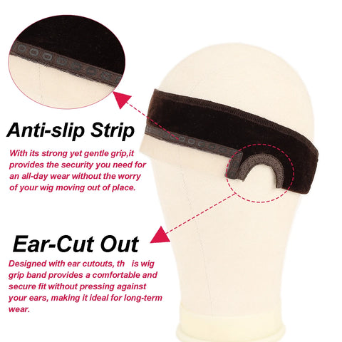 Lace Wig Grip Band for Women, Wig Gripper with Ear-Cutouts Natural Lace Edge, 1pcs Non-Slip Adjustable Wig Headband