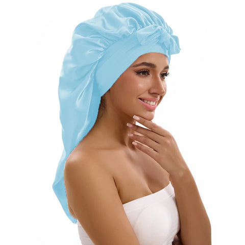 1/2/3pcs Satin Sleep Caps with Ribbon Tie - Black & Pink, Polyester Night Hats for Long Hair, Casual and Stylish Design