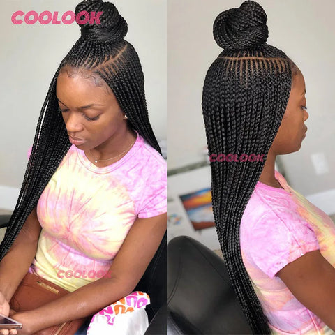 36" Synthetic Side Part Braided Wigs Heart Full Lace Front Wig Twist Box Braid Wigs With Baby Hair Knotess Lace Wig African Wig