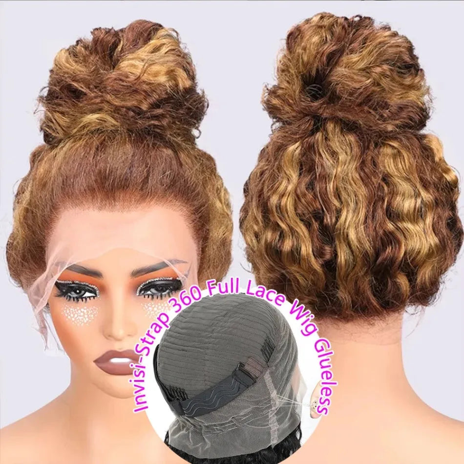 360 Full Lace Wig Human Hair Pre Plucked Hd 427 Highlight Deep Wave Frontal Wig 250 Density 100% Human Hair Brazilian Hair Wigs