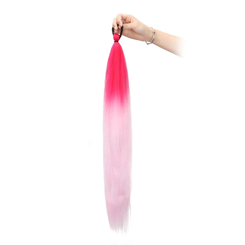 26Inch Synthetic Ponytail Extension with Elastic Tie Hair Band Long Yaki Straight Colored Braiding Ponytail Ombre Colors