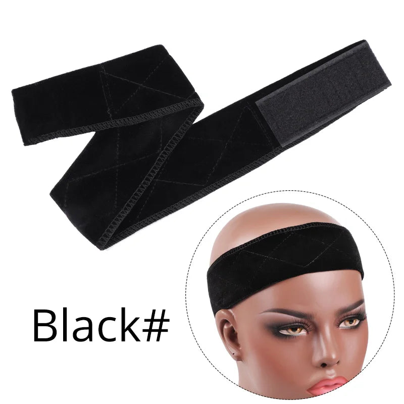 5.5cm Width Non-slip Wig Grip Headband Soft Velvet Hair Band For Fastern Wig Adjustable Wig Band For Women Black Scarf Head 1Pcs