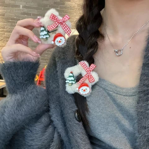 Cute Christmas Plush Hair Clips-Santa&Christmas Tree Design, Festive Hair Accessories For Women & Girls, Perfect ForParty&Daily