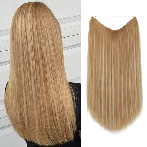 SARLA Synthetic No Clip Hair Extension Ombre Natural Fake False Long Straight Hairpiece Blonde Hair For Women