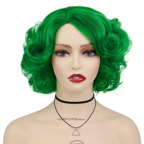 Synthetic Blue Short Big Curly Wigs for Women Girls Layered Wavy Bob Wig Cosplay Carnival Party Costume Halloween Lolita Wigs