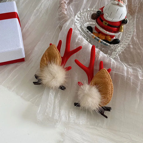 New Christmas Antler Hair Clips Deer Ear Hairpins Christmas Party Headbands Festival Pine Cones Hair Ball Hair Accessories