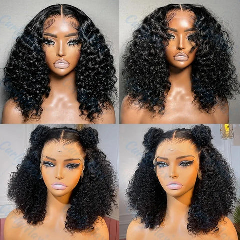 250 Density 13x6 13x4 HD Transparent Curly Deep Wave Lace Frontal Bob Human Hair Wig Lace Front Wig PrePlucked For Black Women