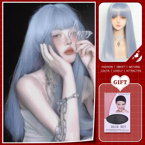 WTB Synthetic Long Straight Hair Black Lolita Wigs with Bangs for Women Fashion Female Cosplay Party Christmas Wigs Multicolor
