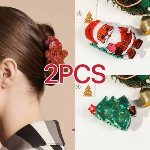 1/2Pcs Acrylic Christmas Hair Claw Clips for Women, Gingerbread Man Design Hair Jaw Clips Hair Accessories Holiday Gift Hair Pin