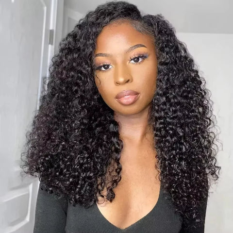 SoGreat 200% Density  Curly Wigs V Part Wig Human Hair Deep Wave Wig Water Wave Human Hair Wig Black Wig Natural Brazilian Hair