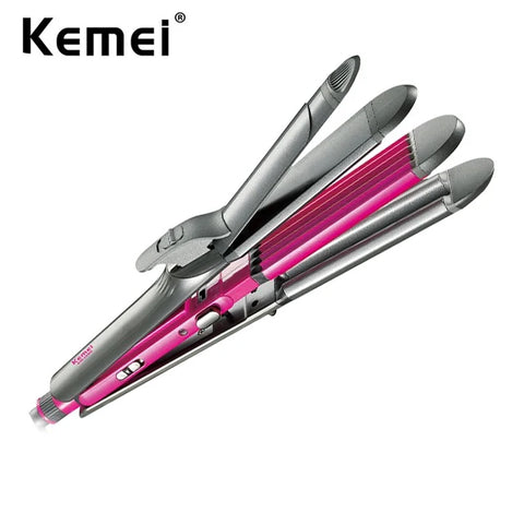 Kemei 4 in 1 Hair Straightener Crimper Hair Wand Curler Flat and Curling Iron Women Hair Styling Waver Adjustable Temperature