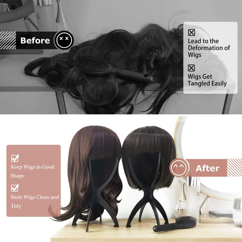 3pcs Black Portable Wig Head Stand For Women Collapsible Wig Holder Durable Wig Cap Display [3 Pack]