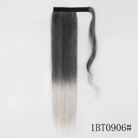 LISI GIRL Synthetic Hair 22''34'' Long Straight Ponytail Wrap Around Ponytail Clip in Hair Extensions Black Hairpiece Headwear