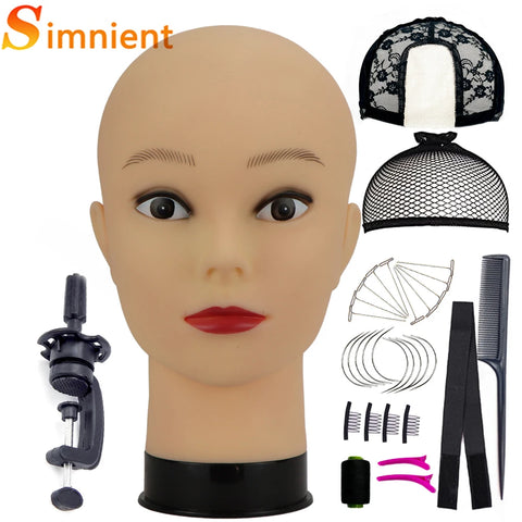 New Bald Mannequin Head With Wig Stand AdjustableTripod Support For Wigs Hair Extension Holder Wig Making Kit Tools Accessories