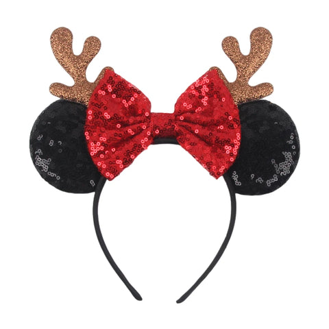 2024 New Christmas Mickey Minnie Mouse Headband Women Disney Ear Hairband Kids Xmas Party Hair Accessories Hot Festival Cosplay