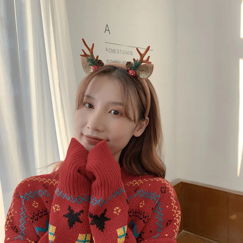 2025 New Cute Deer Horn Hair Band Children's Christmas Headwear Autumn and Winter Plush Headband Hair Clip Women's Jewelry