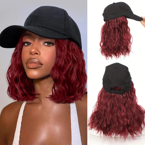 LUPU Synthetic Hat Wig for Women Wig Cap with Curly Hair Extensions Hat with Hair Wave Adjustable Baseball Hat Wigs