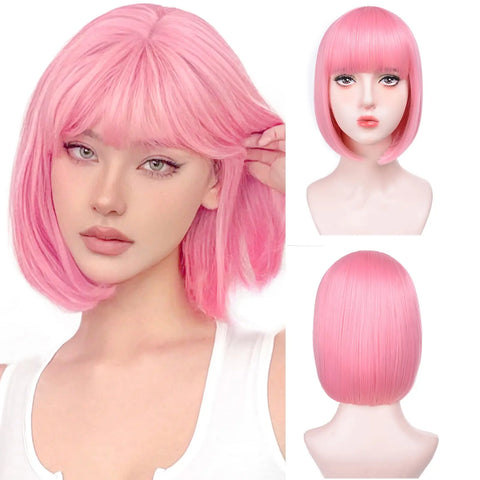 Short, light purple bob hairstyle synthetic wig for Halloween party cosplay wig, daily high-temperature hair accessory wig set