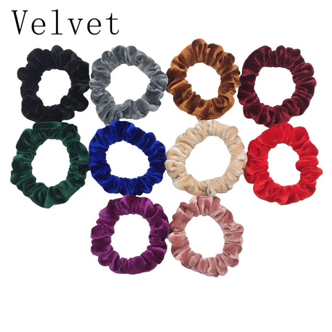 10pcs/pack Women Colorful Velvet Scrunchies Elastic Hair Bands Solid Color Hair Ties Ponytail Holder Accessories Fabric Leopard